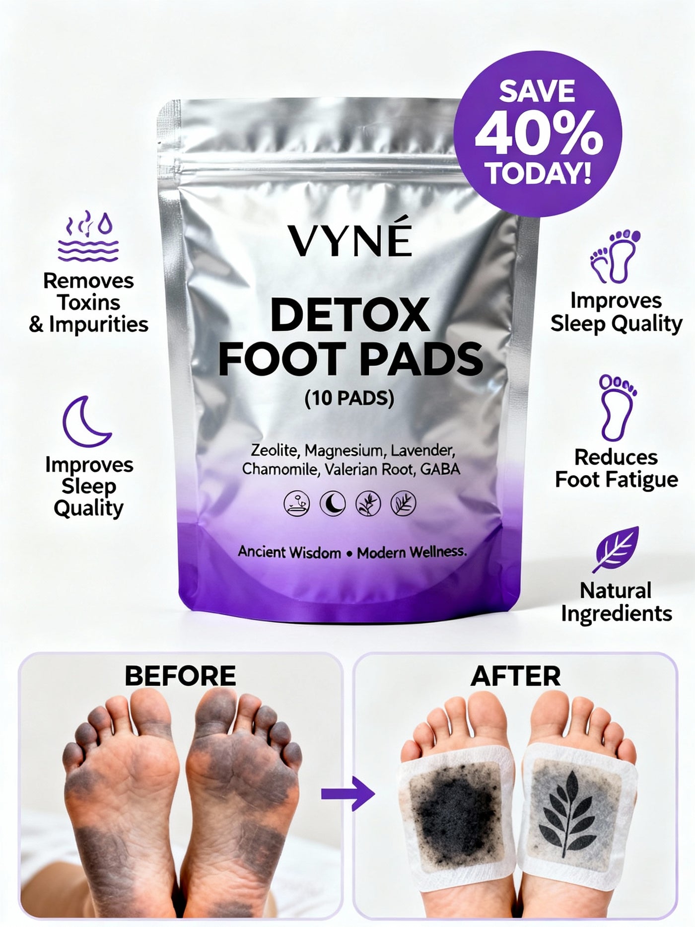 VYNÉ Detox Foot Pads – Nighttime Cleansing & Relaxation Pads